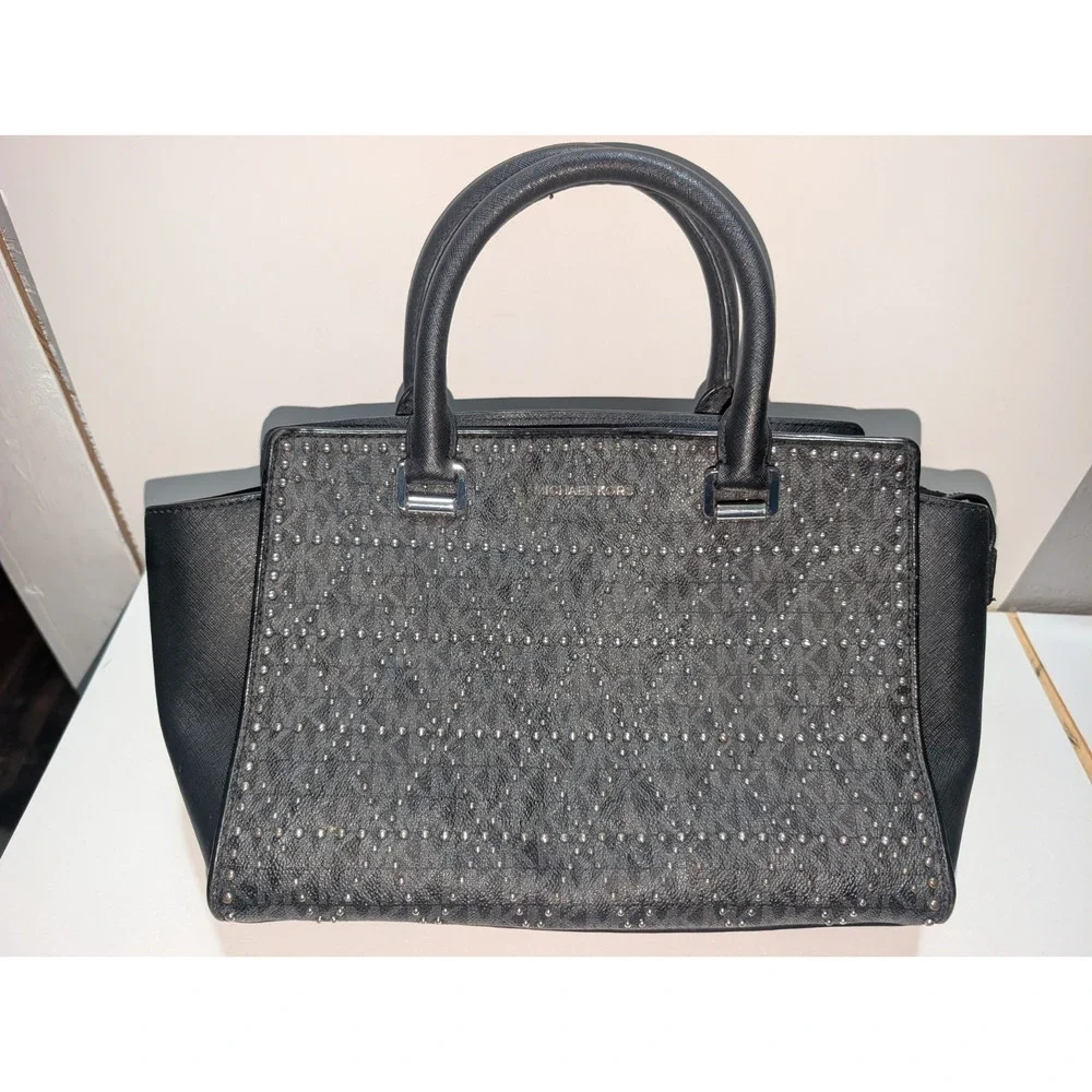 Michael Kors Selma Black Studded Hand Bag‎ Cross Body No Strap